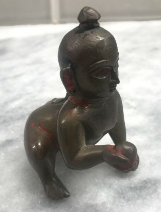 Antique Chinese Tibetan Asian Cold Painted Bronze Figure Boy Man