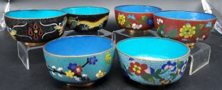Chinese Antique Qing Dynasty,  6 Cloisonne Bowls,  With Dragon,  Flowers 19c