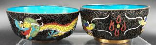 Chinese Antique Qing Dynasty,  6 Cloisonne Bowls,  with Dragon,  Flowers 19C 2
