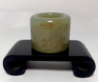 Antique Vintage Chinese Exquisite Hand Carved Hetian Jade Thumb Ring