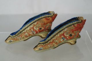 Fine Rare Antique Chinese Qing Dynasty Ladies Embroidered Silk Shoes