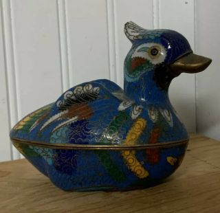 Antique Chinese Cloisonne Bronze Enamel Goose Swan Duck Late 1800s