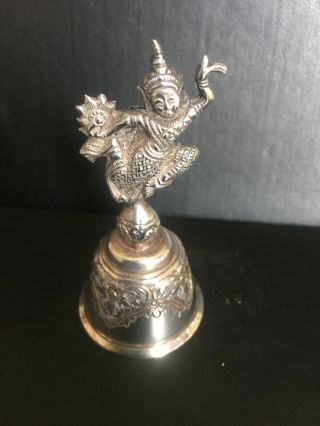 Antique Burmese/thai Dancer Silver Temple Bell Stamped With Mark Very Good