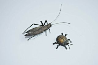 Vintage Japanese Metal Grasshopper,  Ladybug Wire Sculpture Figures