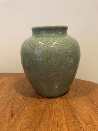 Large Vintage Chinese Green Celadon Glaze Vase