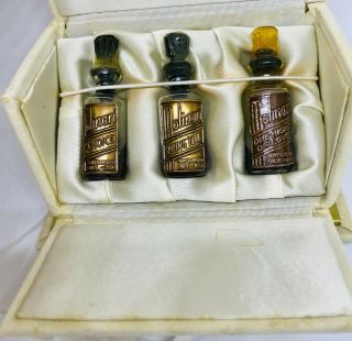 Vintage Collectible Molinari Set Of 3 Small Perfume Bottles In Suede Box