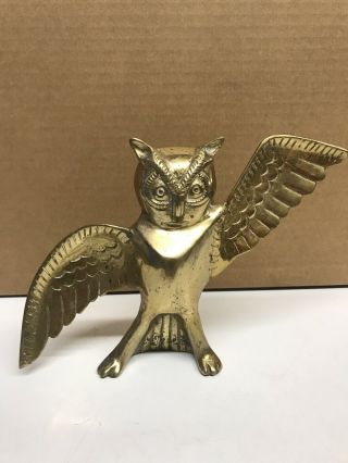 Brass Sculpture Statue Animals Figure Spread Wings Owl