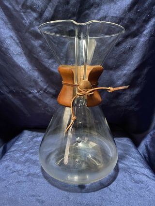 Vintage Chemex Pour Over 2 - 14 Cup Coffee Maker Pyrex Glass Wood Collar