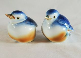 Vintage Henriksen Imports Two Blue Bird Figurines Ceramic Porcelain