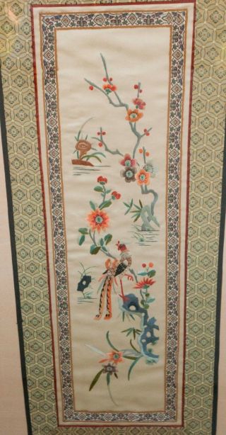 A Pair (2) of Vintage Framed Chinese Forbidden Stitch Textile Panel ' s 30 