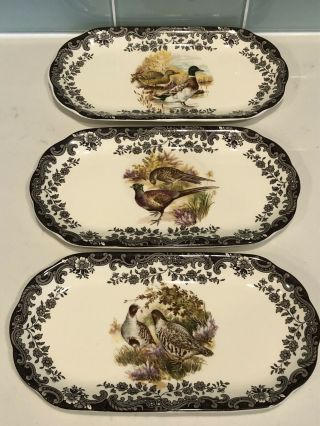 3 Vintage Royal Worcester Palissy Bird Game Series Oval Sandwich Plates