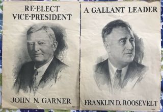 Vintage 1936 Fdr Franklin D.  Roosevelt & John Garner Political Posters