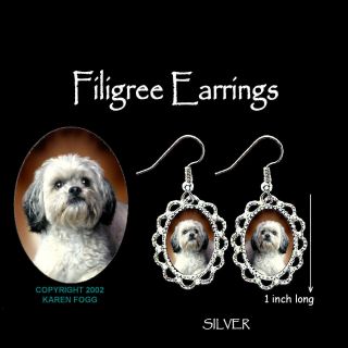 Lhasa Apso Dog Sweet Face - Silver Filigree Earrings Jewelry