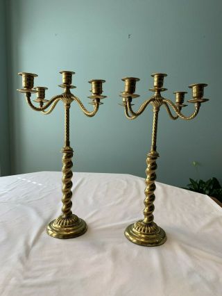 Vintage Brass Candelabras 17 Inches Tall Made In England Old World Charm