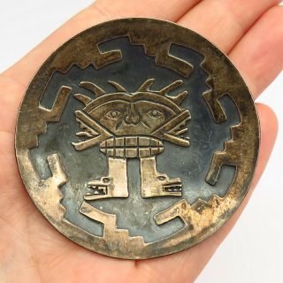 925 Sterling Silver Vintage Peru Tribal God Design Pin Brooch / Pendant