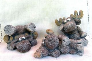 3 Vintage Moose Ceramic Figurines Made From Mt.  St Helens Ash