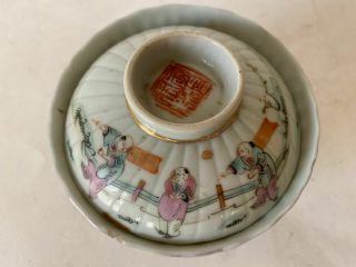 Antique Chinese Tea Bowl With Lid Republic Signed Calligrapy Figures