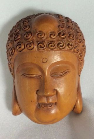 Collectable Sereen Japanese Hand Carved Boxwood Buddha’s Head Netsuke Signed