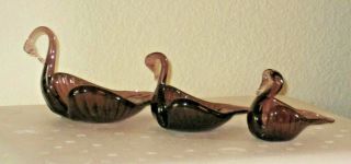 Set Of 3 Vintage Lavender/purple Decorative Glass Nesting Swans