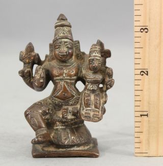 Ancient Antique Small Bronze Hindu God Deity Vishnu & Consort Lakshmi,  Statue Nr