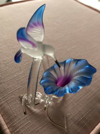 Bnib Hummingbird With Callalilly Flower Crystal Glass Figurine On Leaf