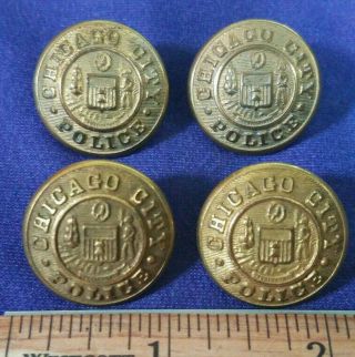 4 Vintage Chicago City Police Buttons Brass C A Brophy Aurora Il Shank 1 "