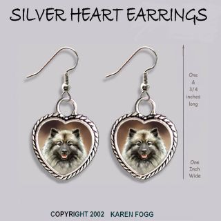 Keeshond Dog - Heart Earrings Ornate Tibetan Silver