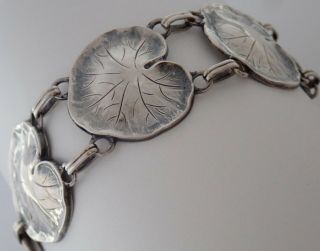 Vintage Art Deco Hand Wrought Sterling Silver Water Lily Pad Bracelet