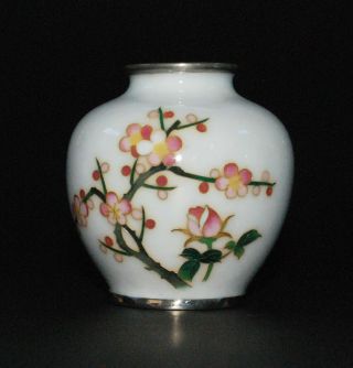 Charming Miniature Japanese Cloisonne Vase With Floral Design By Sato Workshop