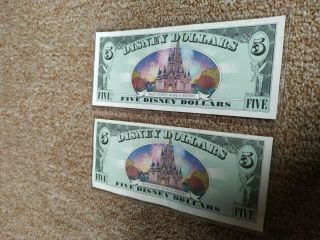 Disney Dollars 2003 A Series Uncirculated Goofy Five 5 Dollar Bills 2x 2