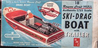 A M T Ski - Drag Rayson Craft Boat Model With Trailer 1/25 Scale
