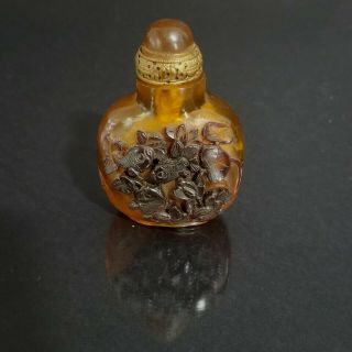 19th Century Chinese Carved Amber Snuff Bottle