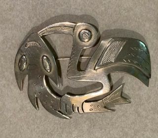 Vintage 925 Peru Graziella Laffi Sterling Silver Modernist Fish Bird Brooch Pin