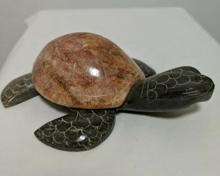 Unique Hand Carved Marble Stone Sea Turtle Figurine 6 " Hand Crafted In Ecuador