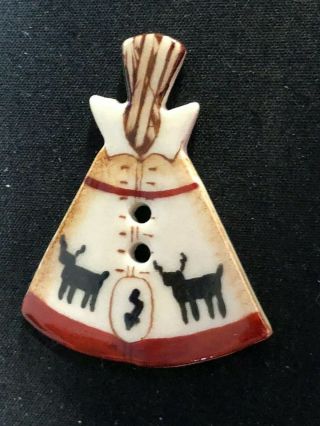 Large Idabelle Handpainted Ceramic Realistic Indian Tepee Button,  1 3/4 "
