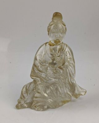 Chinese Antique Carved Rock Crystal Figure Of Guanyin - 19th Century Fine Af
