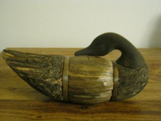Folk Art Mallard Duck Figure Wood Straw Lodge Decor Decoy