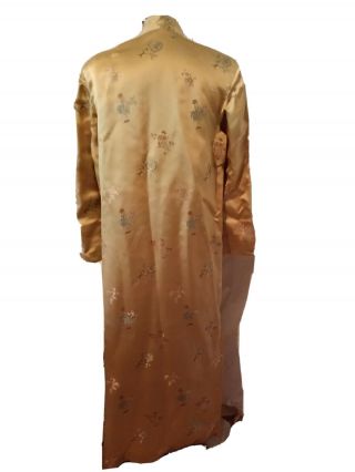 Vintage Large Chinese Gold Embroidered Silk Long Cheongsam Robe Jacket SZ 40 2