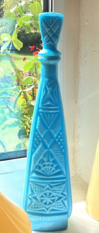 Empoli Milk Glass Genie Bottle Decanter Baby Blue Mcm Italian Vintage 3 Sided