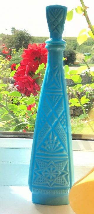 Empoli Milk Glass Genie Bottle Decanter Baby Blue MCM Italian Vintage 3 Sided 2
