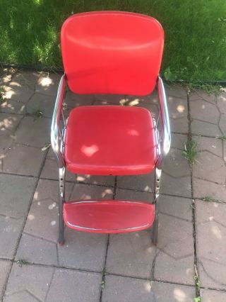 VINTAGE COSCO RED BABY HIGH CHAIR 1950 ' S RED VINYL AND CHROME & Collectible Pad 3