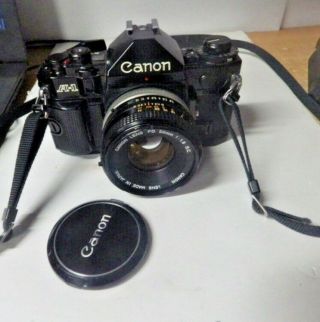 Vtg Canon A - 1 Camera With Canon Fd 50mm F1.  8 Lens Slr Camera Strap & Cover