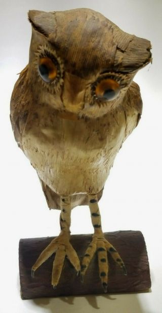 Old Vintage Folk Art Corn Husk Barn Owl Figurine Home Shelf Decor - Collectible
