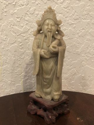 Antique Asian Chinese Wiseman Holding Scroll Carved Soapstone