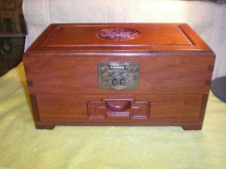 Vintage Antique Chinese Rosewood Jewelry Box W Drawer 12 " X 7 "