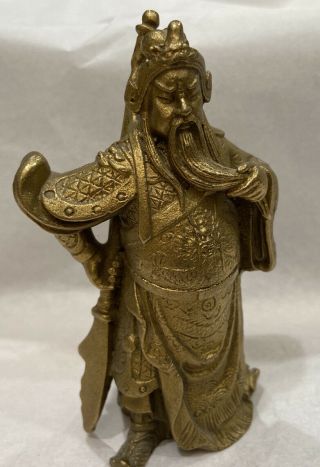 Vintage Japanese Hand Carved Bronze Figure Bearded Samurai Warrior With Weapon