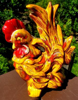 Vintage Mid Century 70s Ceramic Spatterware Painted Splattered Colorful Rooster