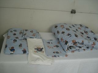Vintage Ralph Lauren Polo Teddy Bear Comforter Twin W/2 Flat,  1 Fitted 2 Pillow