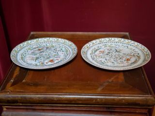 Antique Pair Chinese Famille Verte Porcelain Plate Qing Dynasty Flowers Birds