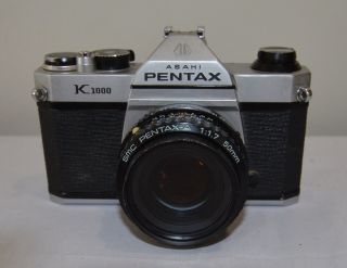 Vintage Asahi Pentax K1000 Slr Film Camera W/ Pentax - A 50mm 1:1.  7 Lens